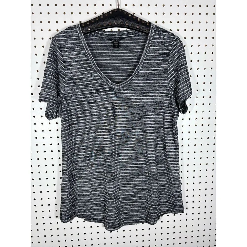 Athleta striped V neck top size L